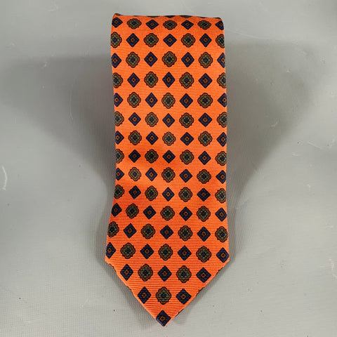 FACONNABLE Navy Brick Abstract Silk Tie