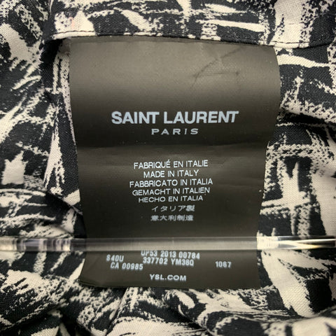 SAINT LAURENT Size M Black White Print Cotton Button Up Long Sleeve Shirt