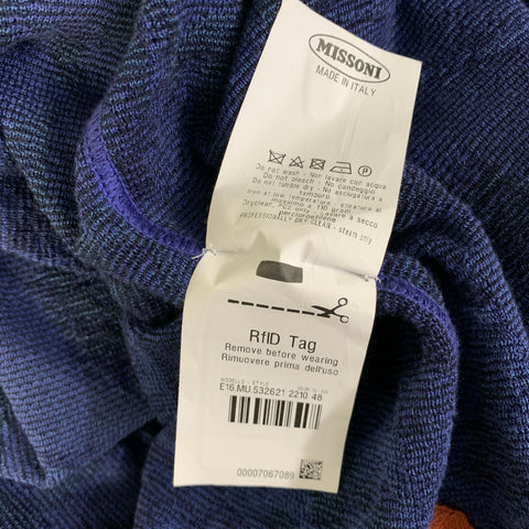 MISSONI Size 38 Blue Navy Jacquard Cotton flax Shawl Collar Jacket