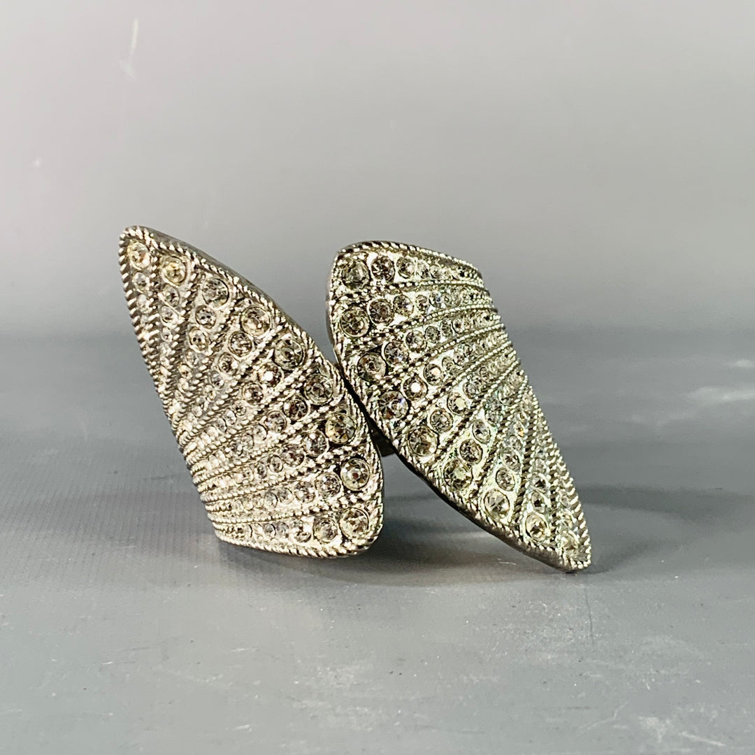 VINTAGE Silver Metal Rhinestones Cuff Bracelet