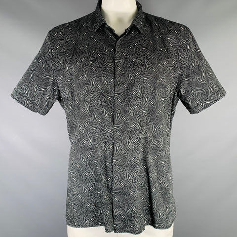JOHN VARVATOS Size XXL Black White Abstract Cotton Short Sleeve Shirt