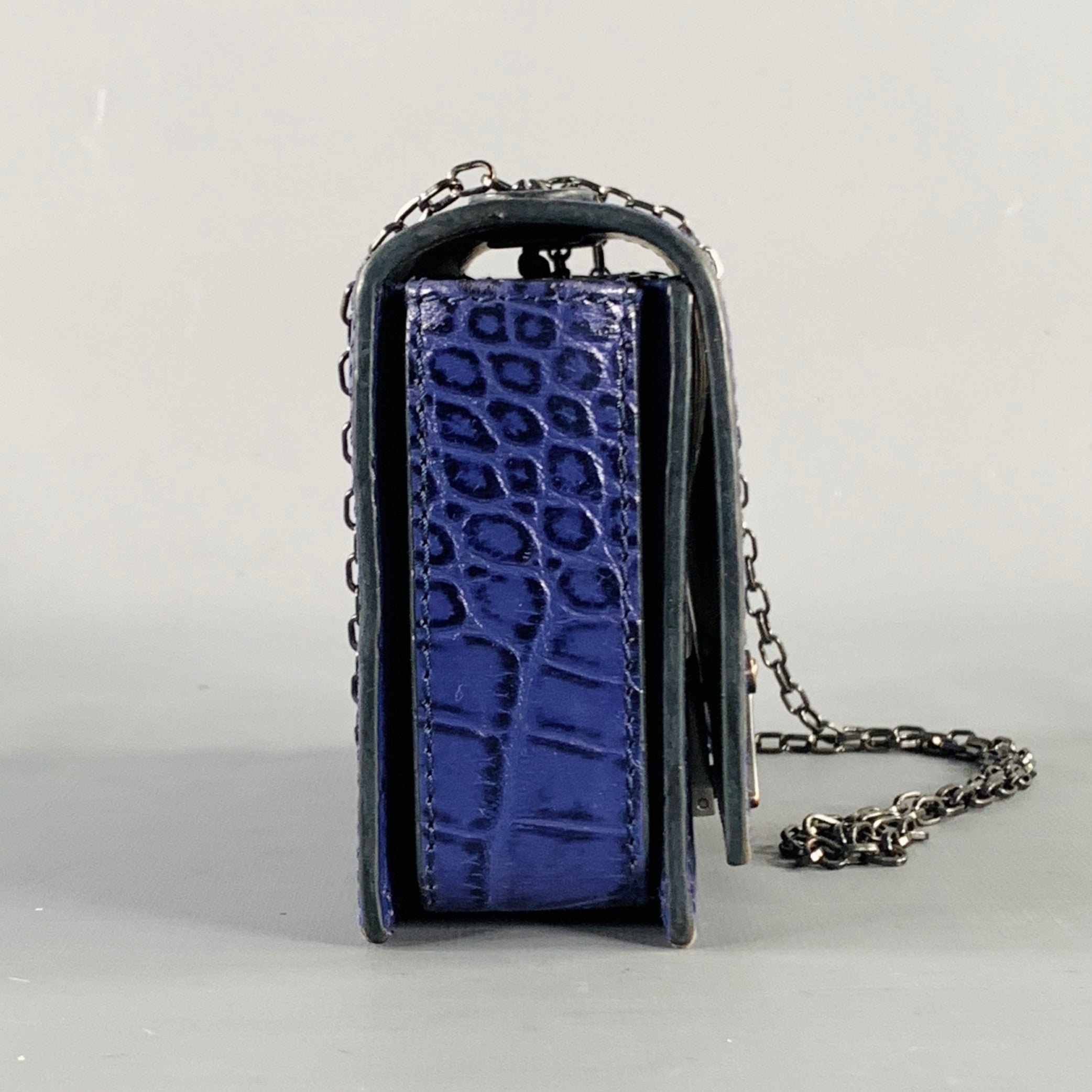 EMPORIO ARMANI Purple Croc Embossed Leather Cross Body Handbag