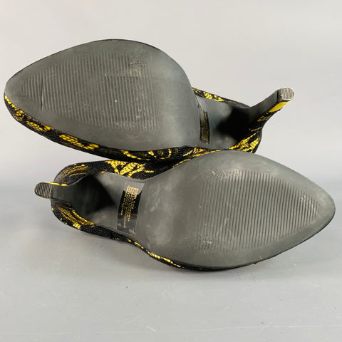 MARCO SANTI Size 6.5 Victoria Black Yellow Lace Stiletto Pumps
