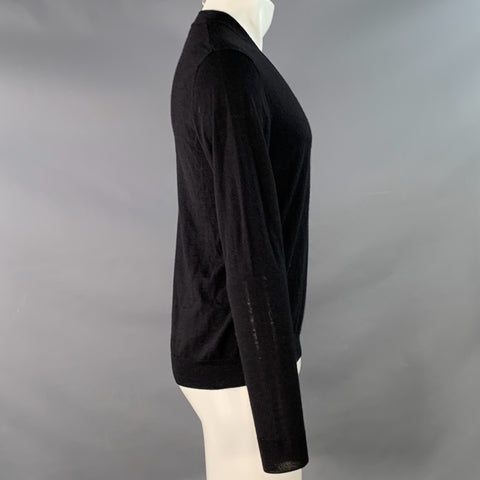 DRIES VAN NOTEN Size S Black Merino Wool Blend Jersey V-Neck Pullover