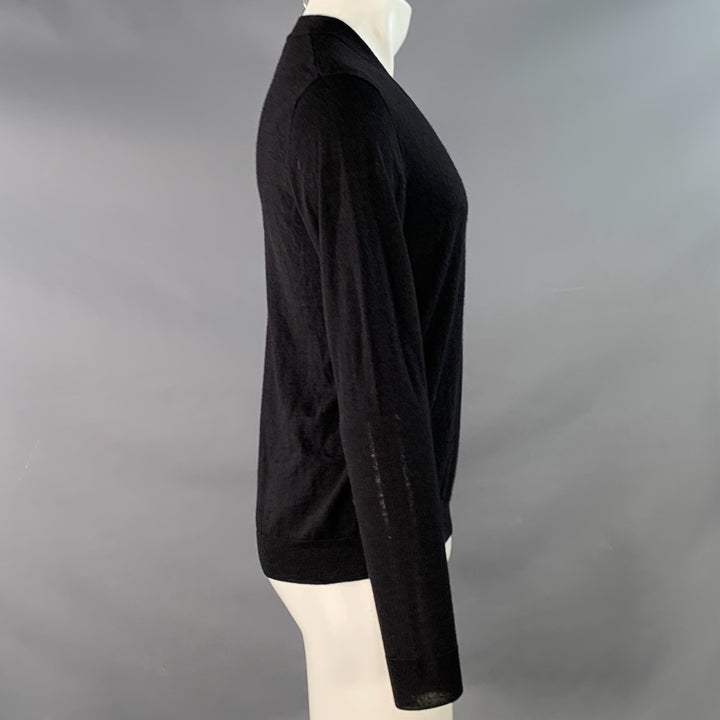 DRIES VAN NOTEN Size S Black Merino Wool Blend Jersey V-Neck Pullover