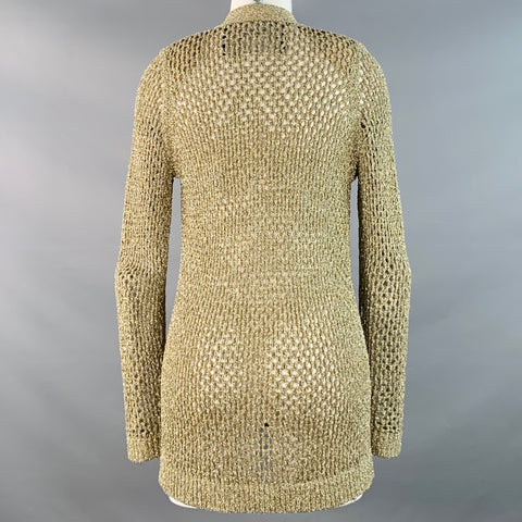 MARC JACOBS Size S Gold Nylon Metallic Knit Buttoned Cardigan