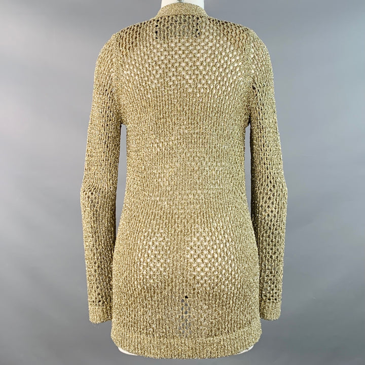 MARC JACOBS Size S Gold Nylon Metallic Knit Buttoned Cardigan