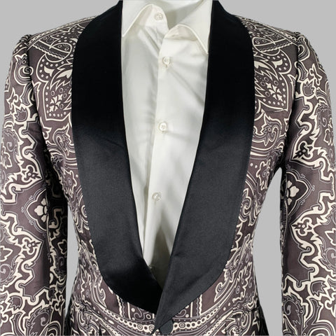 GUCCI Size 38 Black Grey Graphic Silk Tuxedo Sport Coat