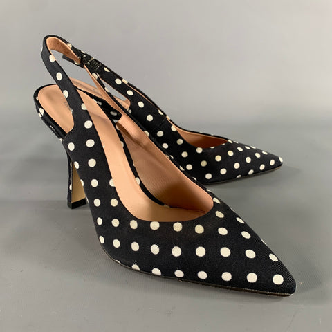 ERMANNO SCERVINO SS19 Size 7 Black White Canvas Polka Dot Slingback Pumps