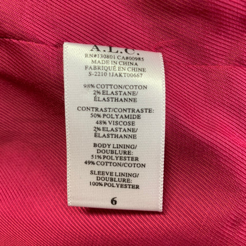 A.L.C. Size 6 Raspberry Red Velvet Peak Lapel Double Breasted Pantsuit