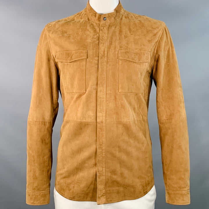 JOHN VARVATOS * U.S.A. Size L Brown Goat Suede Snaps Shirt Jacket