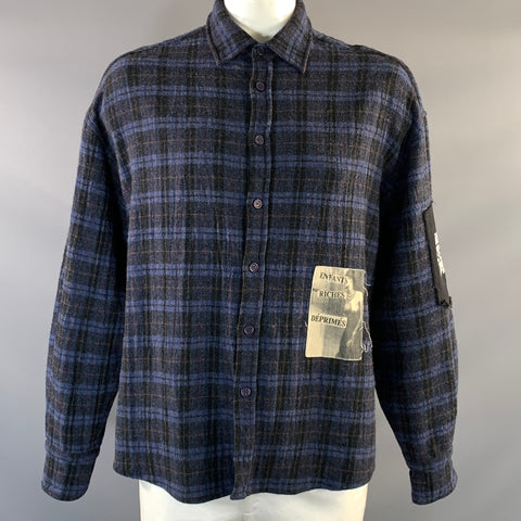 ENFANTS RICHES DEPRIMES SS2016 XL Navy Black Plaid Wool Long Sleeve Shirt