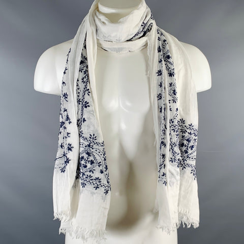 ALTEA White Black Embroidered Cotton Scarf