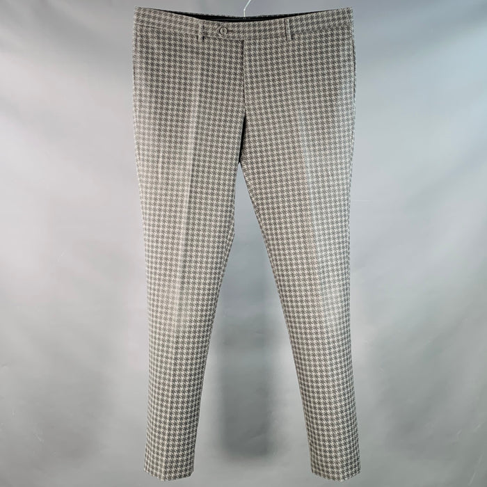 EMPORIO ARMANI Size 38 Grey Light Grey Houndstooth Virgin Wool Dress Pants