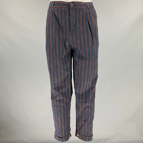 SCOTCH AND SODA Talla 36 Pantalones casuales con puños en mezcla de algodón a rayas azul marino burdeos