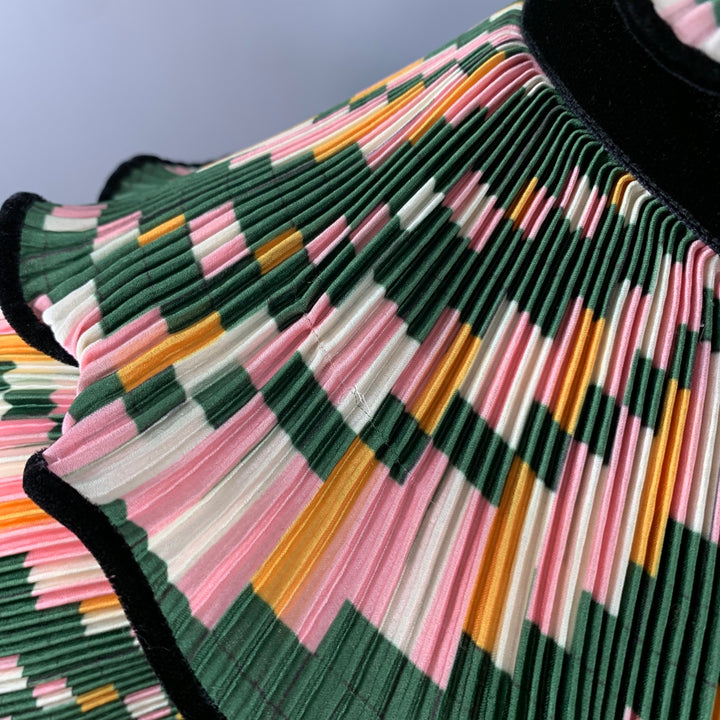 TORY BURCH Size 2 Green Pink Yellow Polyester Geometric Pleated Blouse