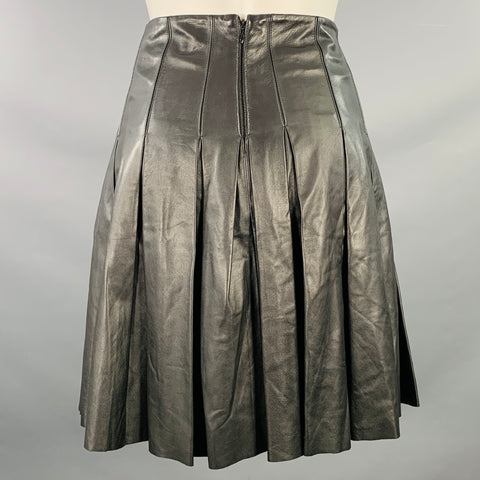SUSAN DELL Vintage Size 2 Black Leather Pleated Skirt
