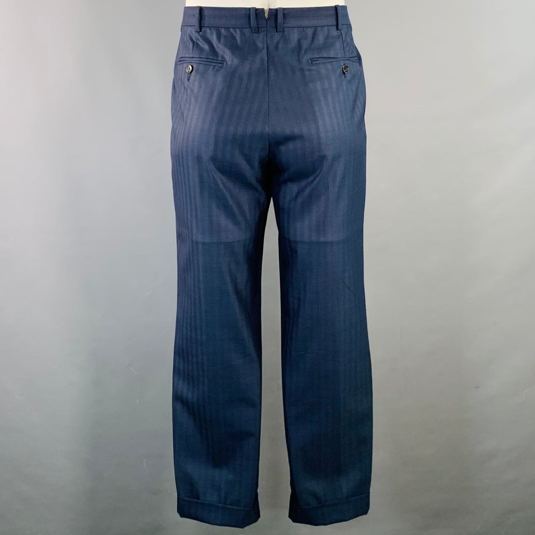 ERMENEGILDO ZEGNA Size 42 Regular Navy Blue Stripe Wool Notch Lapel Suit