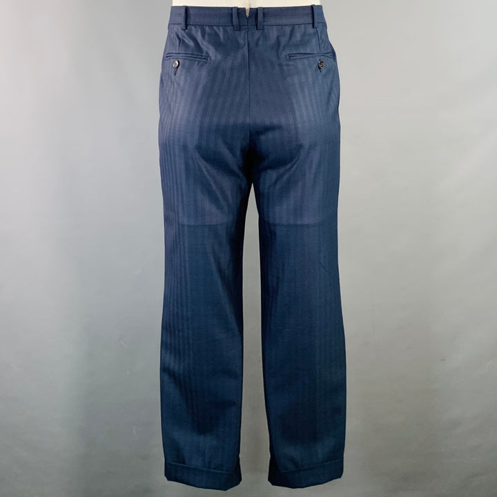 ERMENEGILDO ZEGNA Size 42 Regular Navy Blue Stripe Wool Notch Lapel Suit