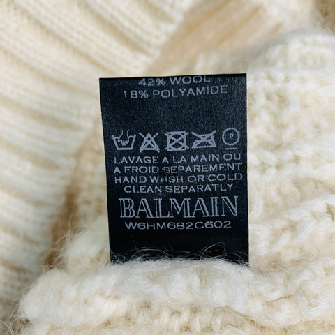 BALMAIN Size S Cream Mohair Blend Chunky Knit Sweater