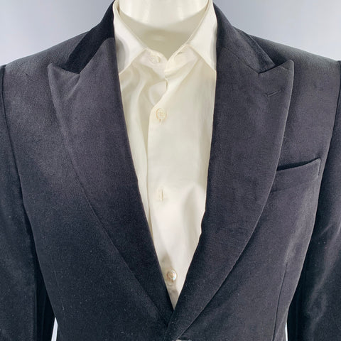 TED BAKER Blazer de sport en velours de coton noir à revers en pointe, taille 42