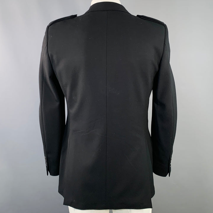GUCCI Size 42 Black Wool Twill Epaulets Notch Lapel Sport Coat