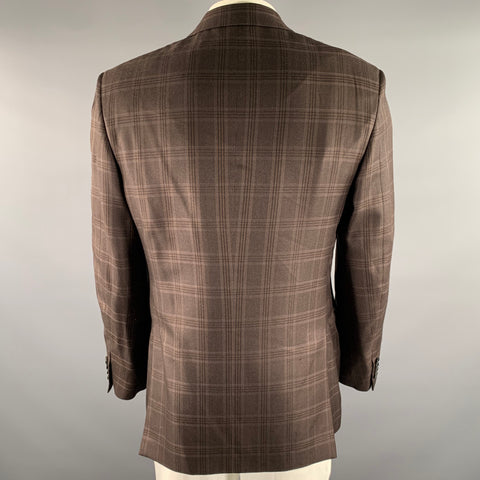BRIONI Size 42 Brown Orange & Blue Tartan Linen Wool Sport Coat