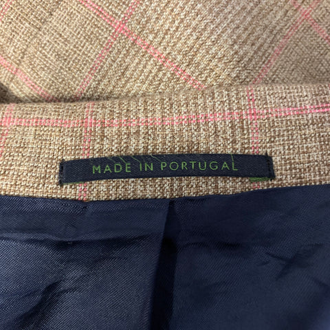 SID MASHBURN Size 44 Brown Pink Window Pane Wool Cotton Sport Coat