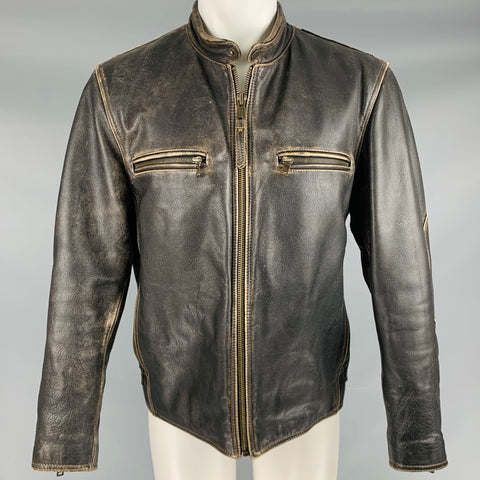 ANDREW MARC Size M Brown Distressed Leather Zip Up Jacket