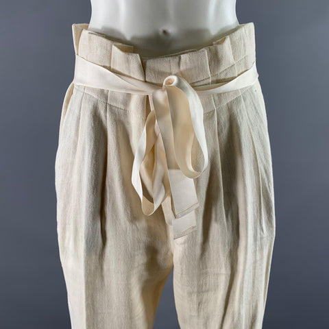 BRUNELLO CUCINELLI Size 8 Cream Linen Cotton Pleated Pants