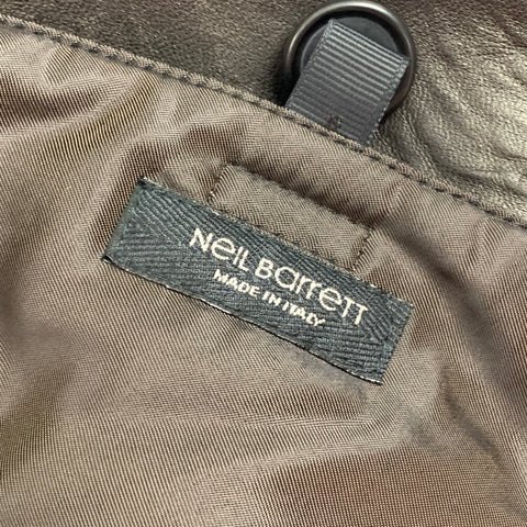 NEIL BARRETT Size M Dark Brown Leather Double Breasted Coat