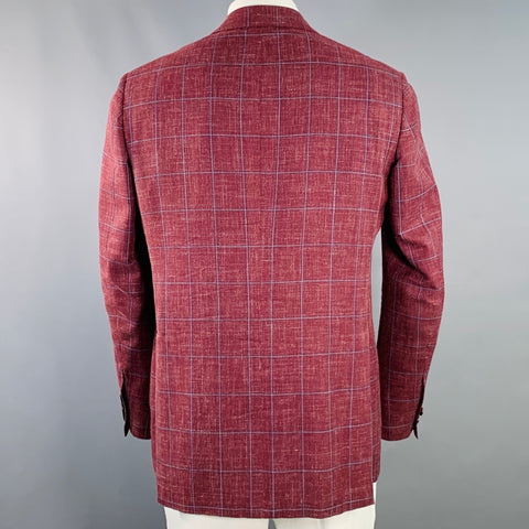 Veste Sport SARTORIO Taille 44 Regular Carreaux Fenêtre Bordeaux Laine Lin Soie
