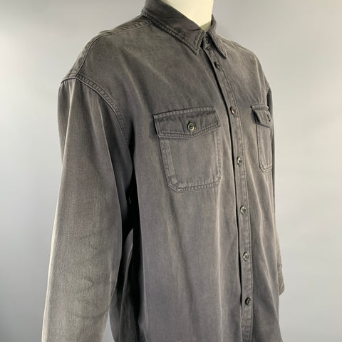 VISVIM Size L Black Wash Cotton Patch Pockets Long Sleeve Shirt