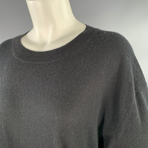 JARBO Size 2 Black Silk Cashmere Jersey Short Sleeve Crew Neck Oversized T-shirt Casual Top