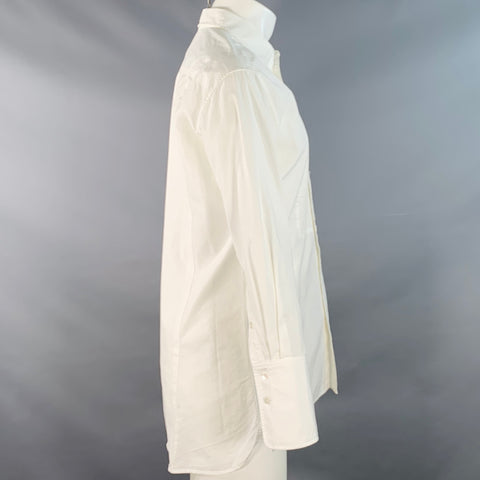 NILI LOTAN Size M White Cotton Tuxedo Pleated Bib Long Sleeve Shirt