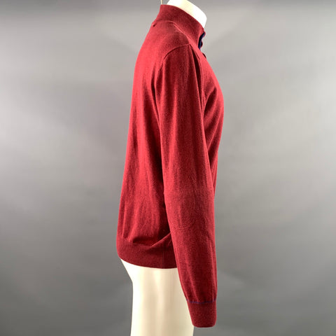 BRIONI Size M Red Knit Wool Blend Hidden Placket Pullover