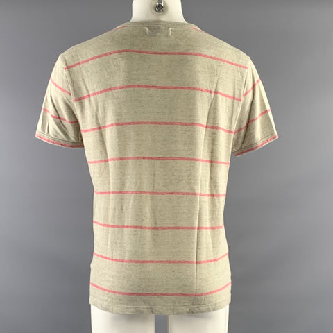 OFFICINE GENERALE Size M Grey Pink Stripe Linen Blend Boat Neck T shirt