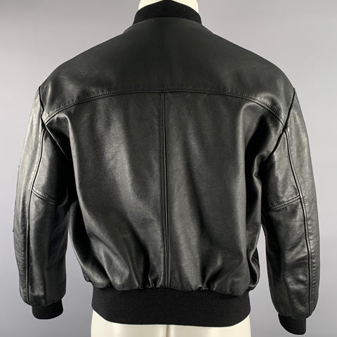 CELINE Size M Black Leather Bomber Jacket