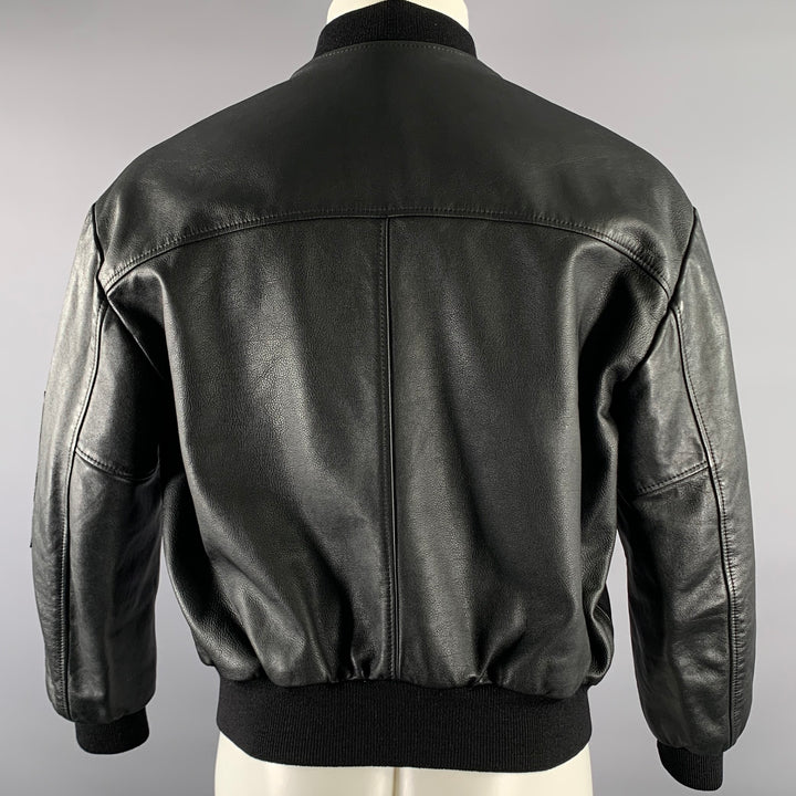 CELINE Size M Black Leather Bomber Jacket