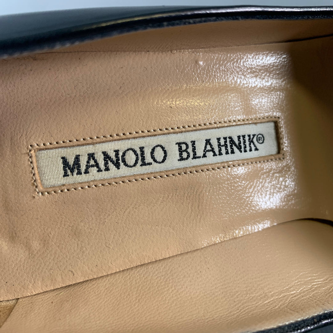 MANOLO BLAHNIK Size 7 Black Leather Pointed Toe Pumps