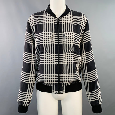 EQUIPMENT Size S Black White Silk Plaid Zip Up Bomber Jacket
