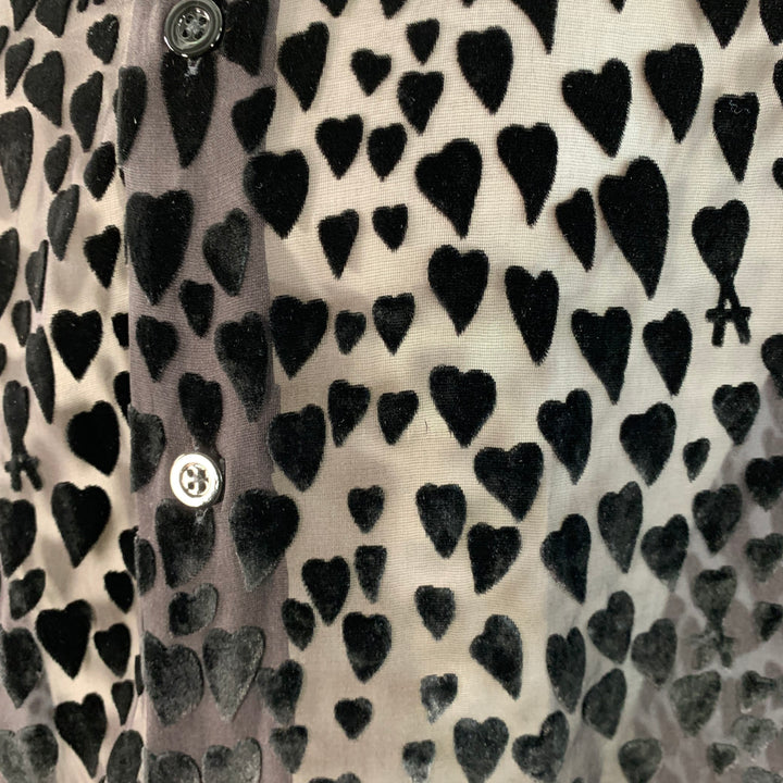 AMI by ALEXANDRE MATTIUSSI Size M Black Burnout Hearts Viscose Silk Long Sleeve Shirt