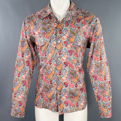 AGNÈS B. Size M White Multi Color Paisley Cotton Two Pockets Long Sleeve Shirt