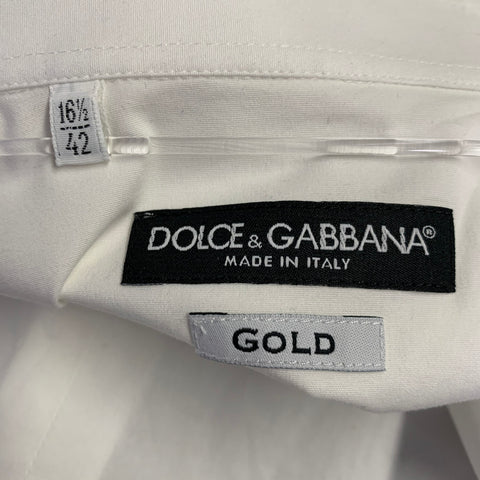 DOLCE & GABBANA Size L White Cotton Blend Button Up Long Sleeve Shirt