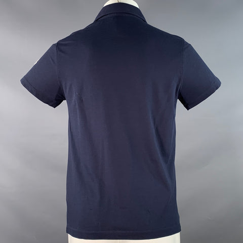 MONCLER Size M Navy Cotton Blend One Pocket Contrast Trim Polo