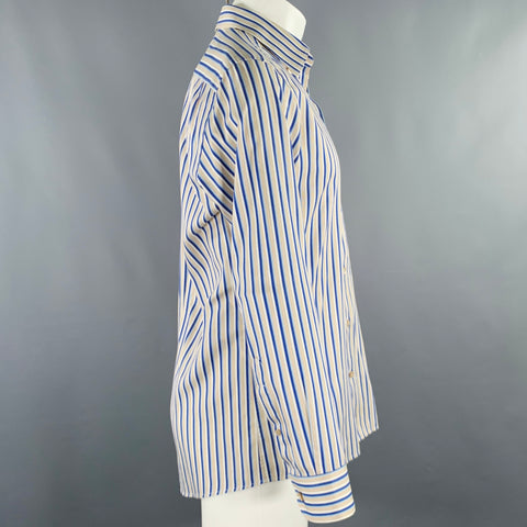 ERMENEGILDO ZEGNA Size M Blue Taupe Stripe Cotton Long Sleeve Shirt