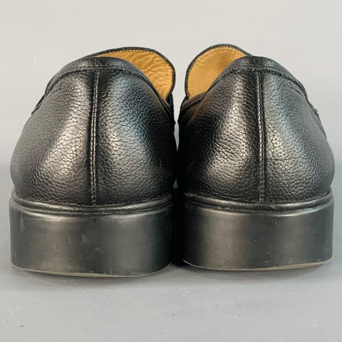 BALLY Size 12 Cadore Black Silver Tone Pebble Grain Leather Horsebit Loafers