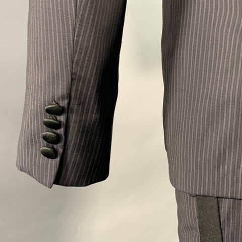 BAND OF OUTSIDERS Smoking croisé en laine à rayures bleu marine et noires, taille 38, revers châle