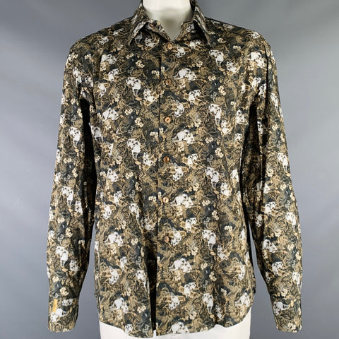 BILLIONAIRE COUTURE Size XL Brown Black Wolf Print Long Sleeve Shirt