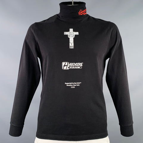 WILLY CHAVARRIA Size L Turtleneck Hardcore Black White Graphic Cotton Pullover